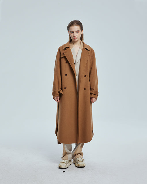 Double Breasted Wool Coat - Camel, L image