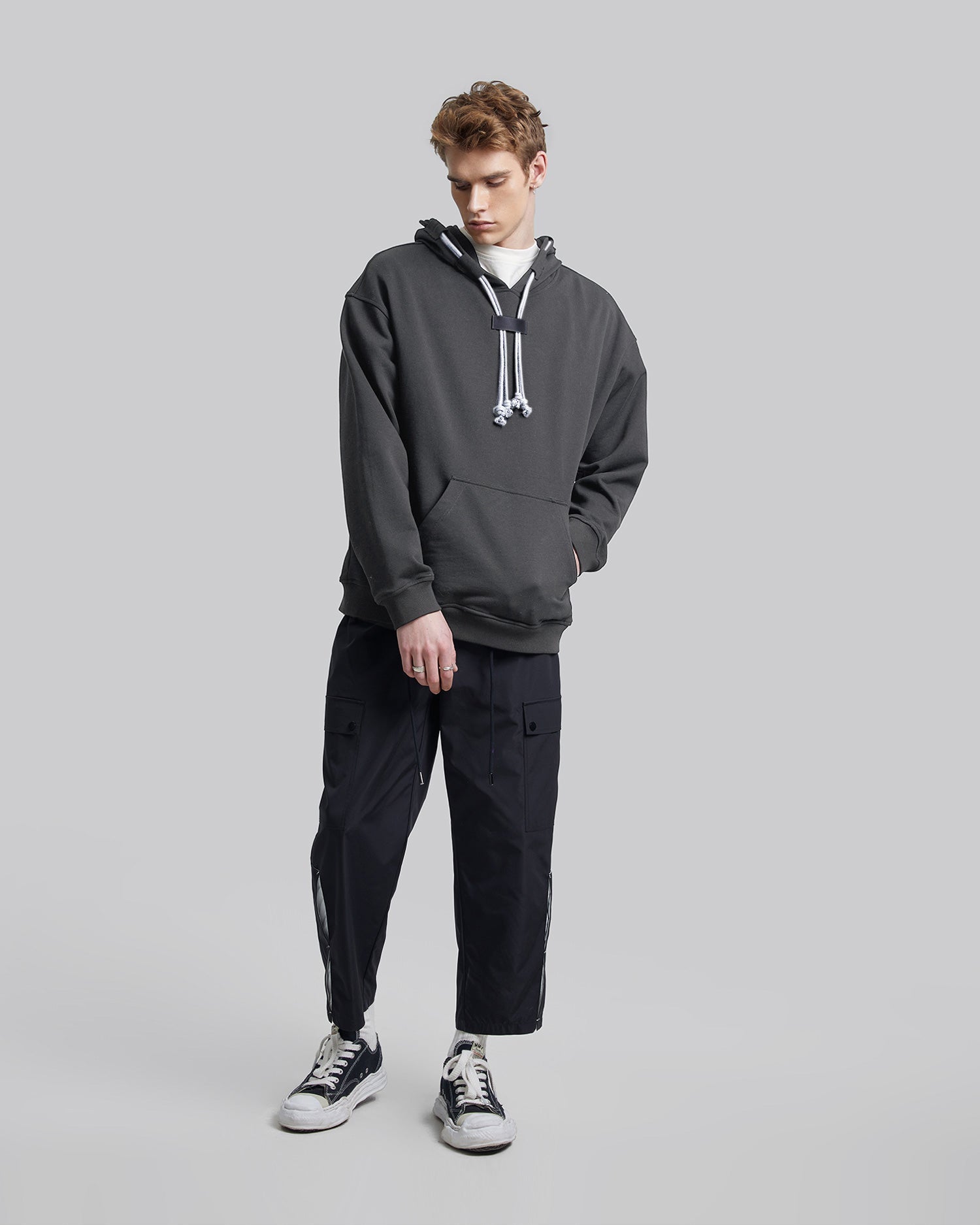 Unique Drawcord Hoodie - Grey, S image