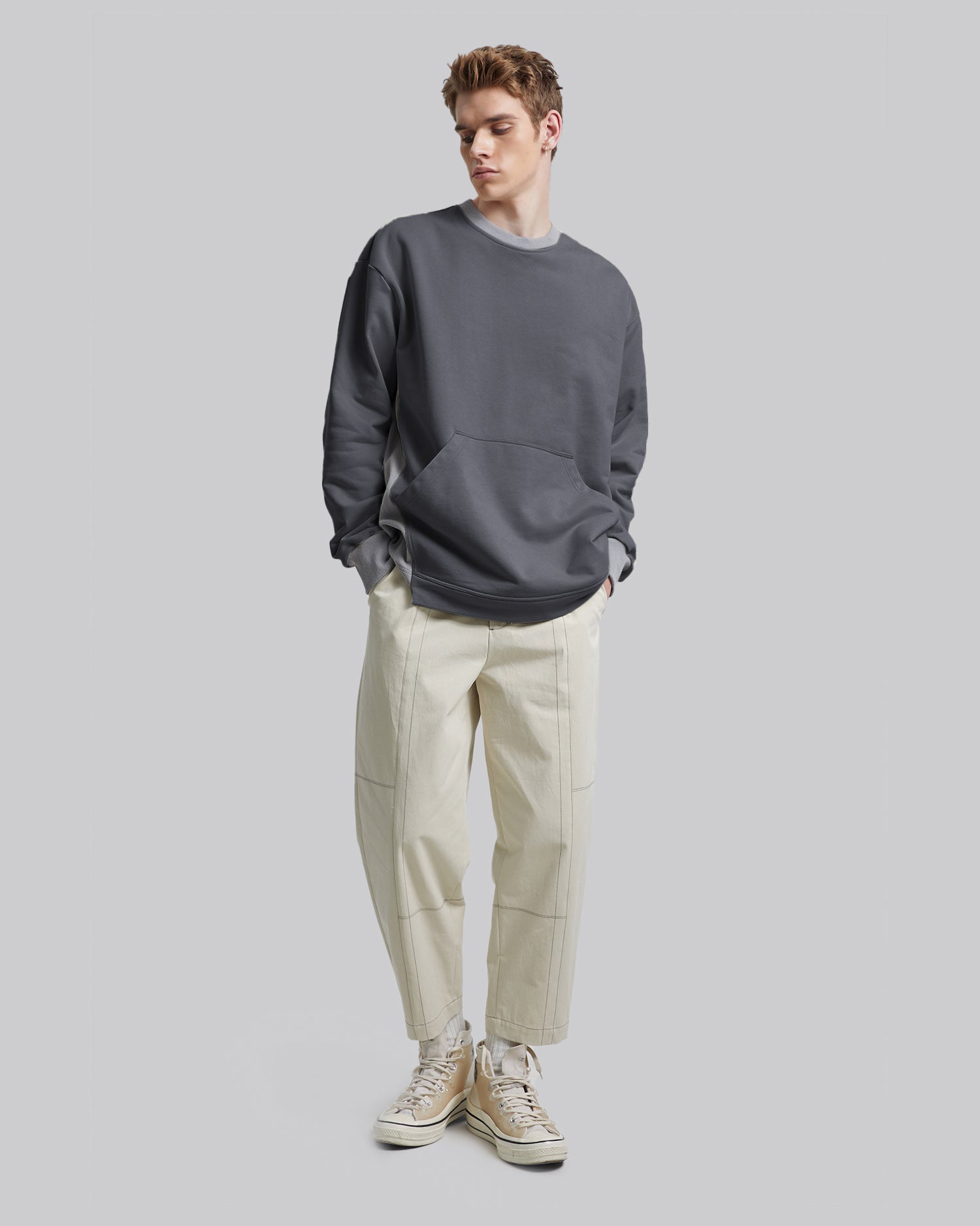 Comfy Paneled Sweatshirt - Gray, S image