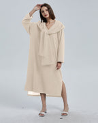 Lounge Dress With Hooded Scarf - Ivory, XXL image