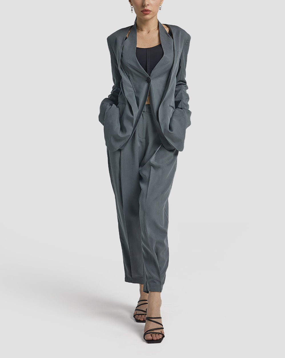 Linen Tapered Pants - Dark Gray, XS image