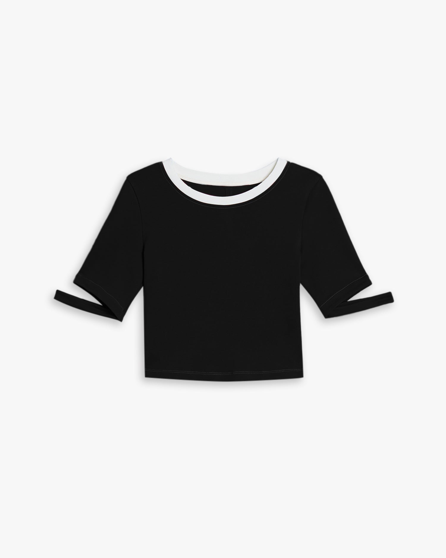 Unique Sleeve Crewneck Crop Top - Black, S image