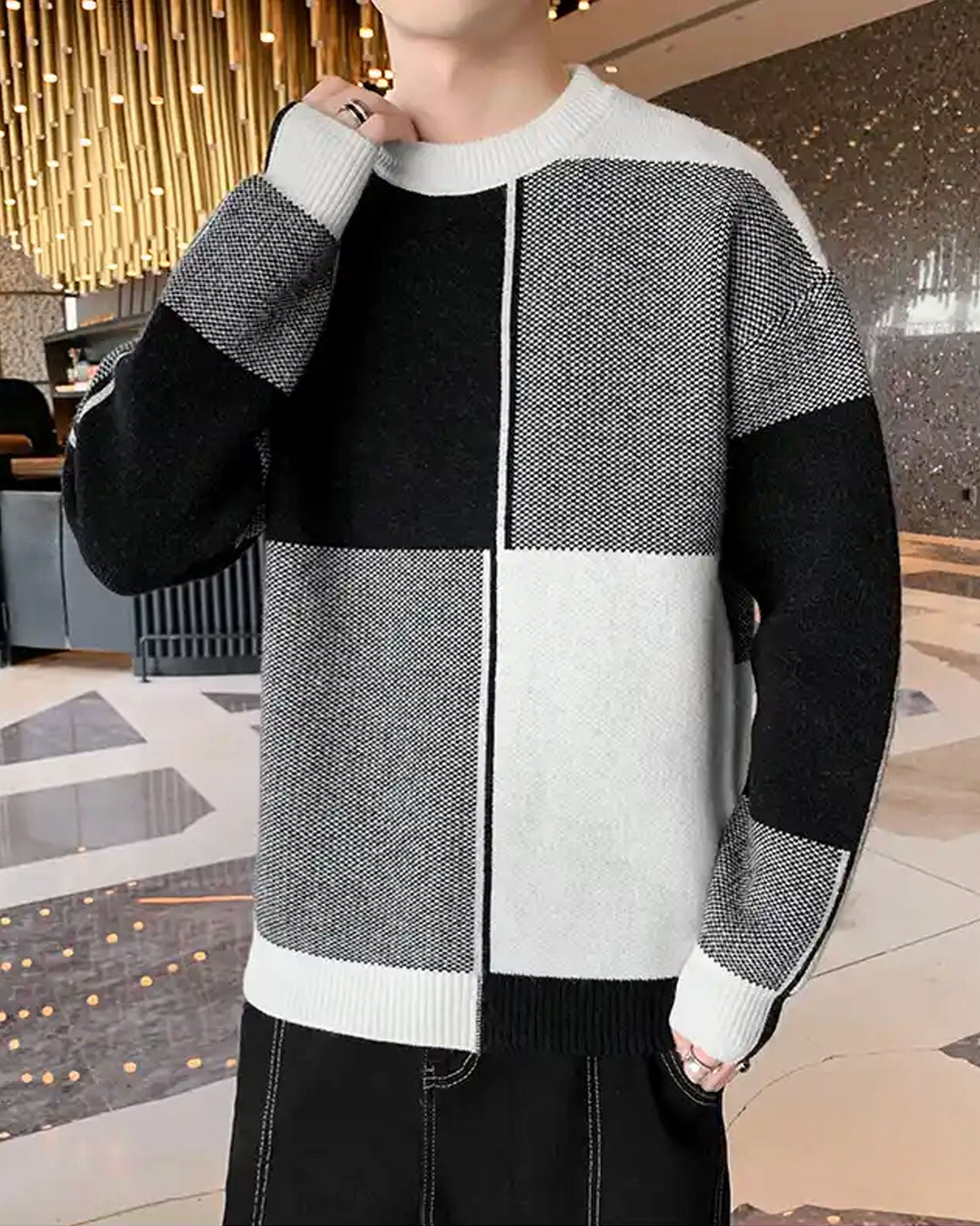 Knitted Colorblock Crew Jumper image 0