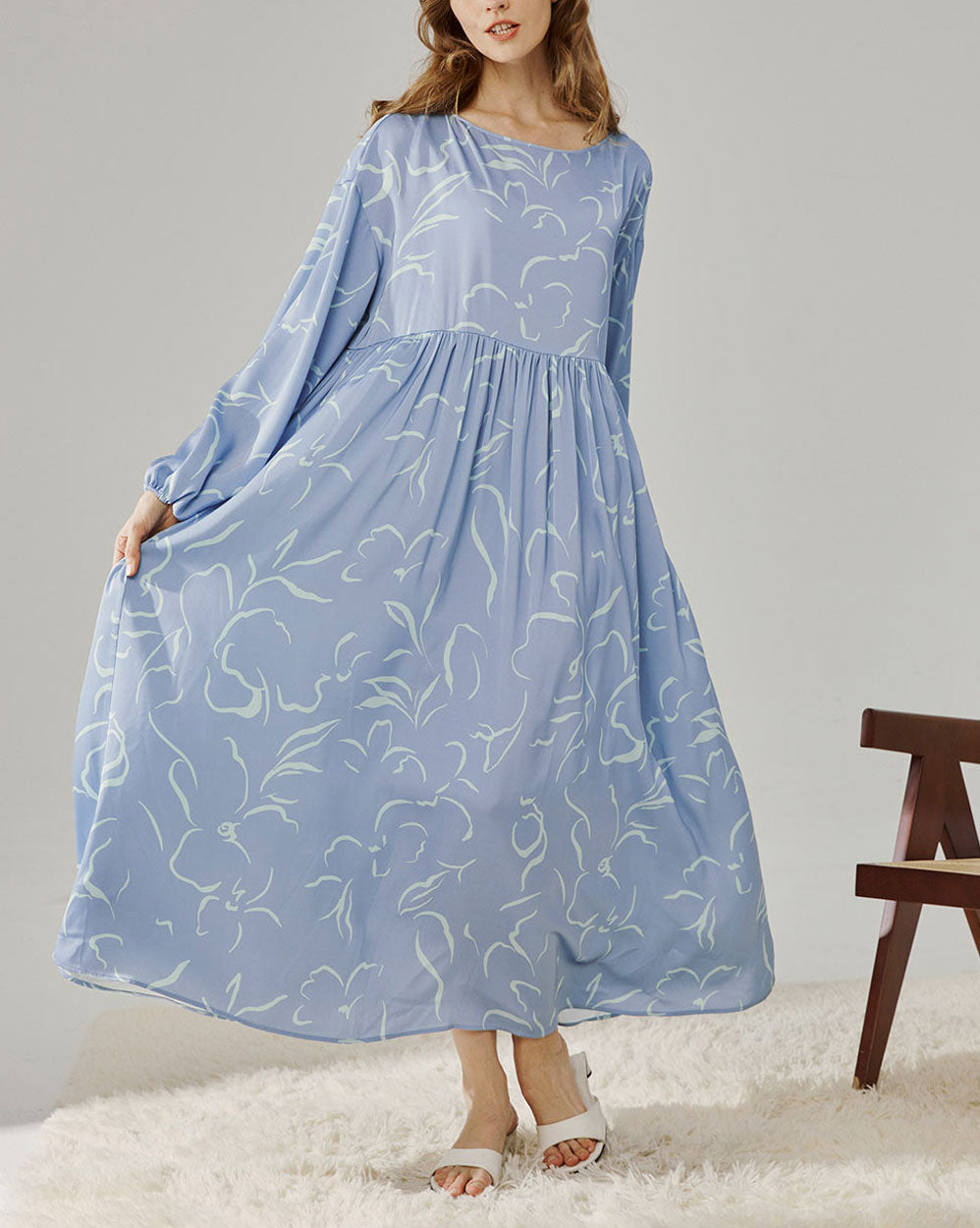 Pattern Print Relaxed Maxi Dress - White Track, L image