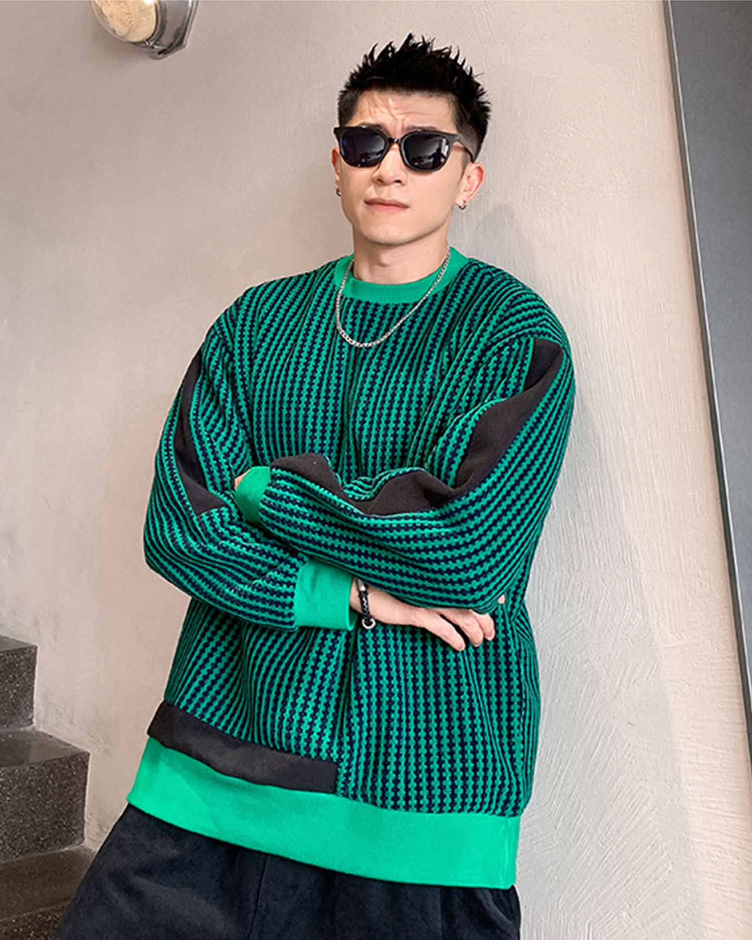 Striped Crewneck Pullover - Spring Green, XXL image