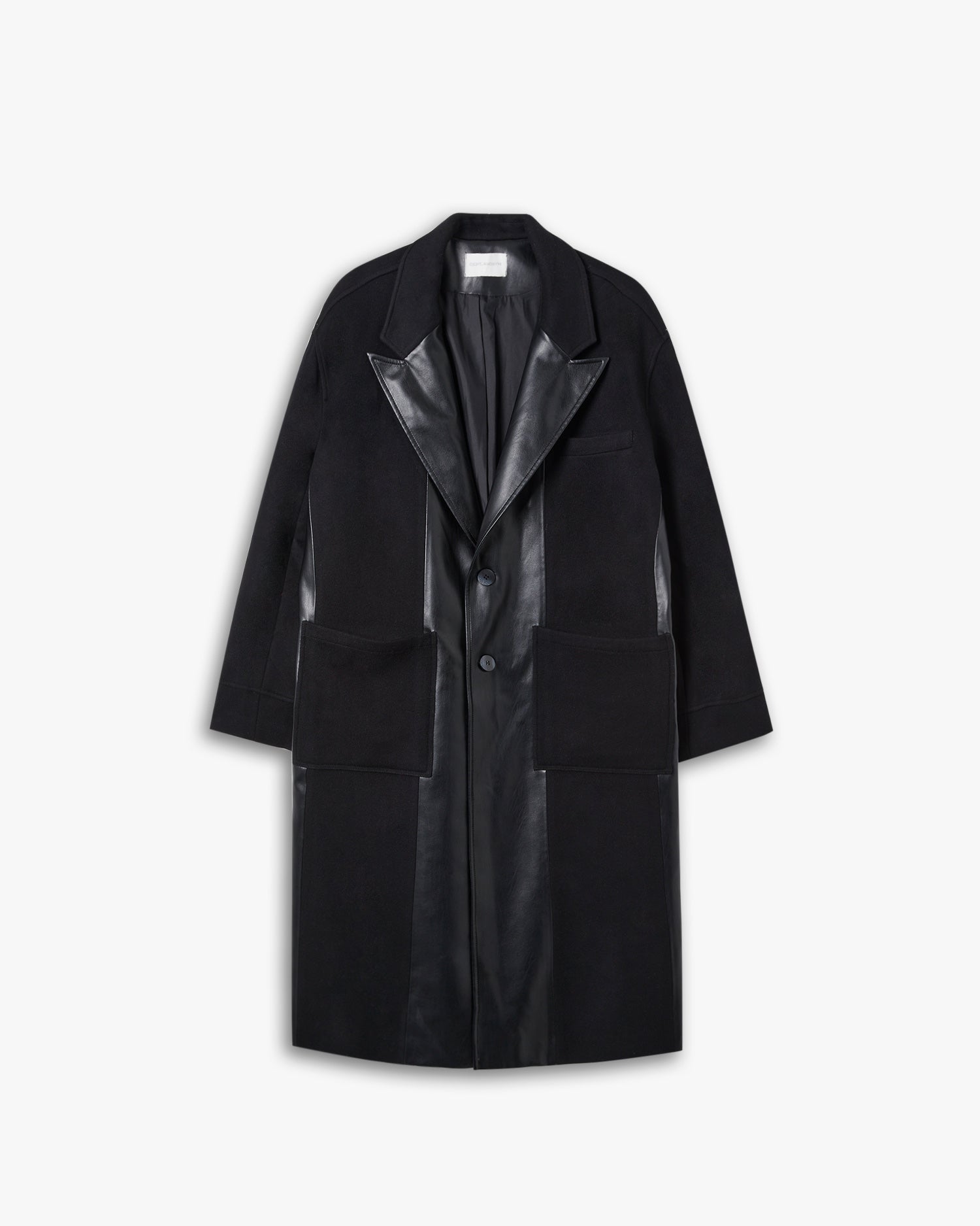 Wool &Faux-Leather Panel Coat - Black, XL image
