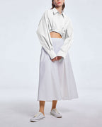 Cropped Drawstring Cotton Shirt - White, M image