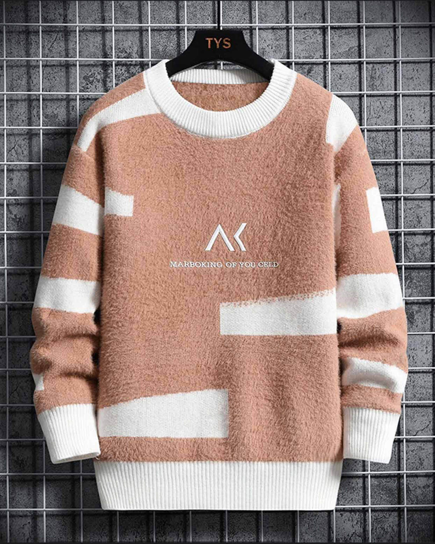 Two-Tone Crewneck Knit Jumper - Dusty Pink, XXXL image