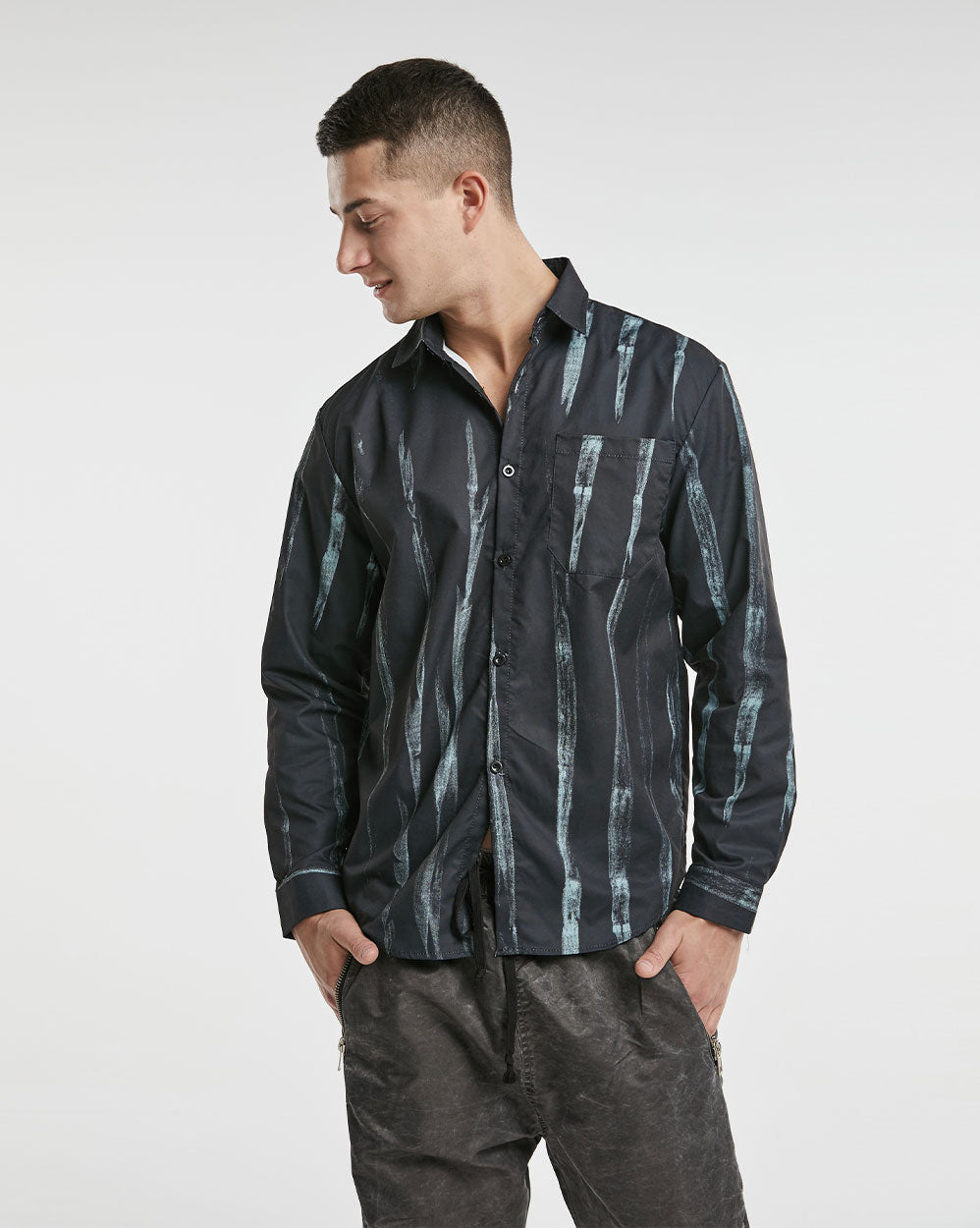 Irregular Striped Print Long-Sleeve Shirt image 1