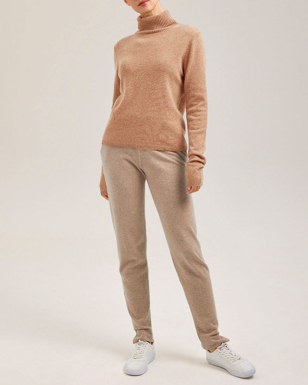 Cashmere Knitted Roll-Neck Sweater - Beige, M image
