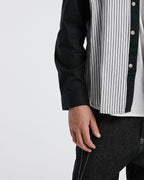 Black &amp; White Striped Patchwork Long-Sleeve Shirt image 6