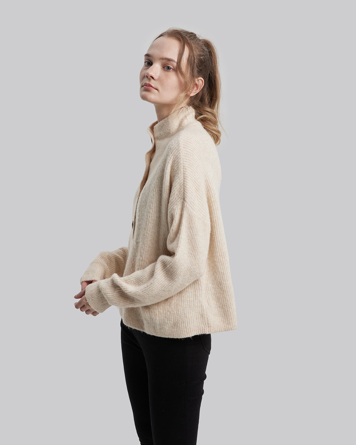 Buttoned High Neck Sweater image 3