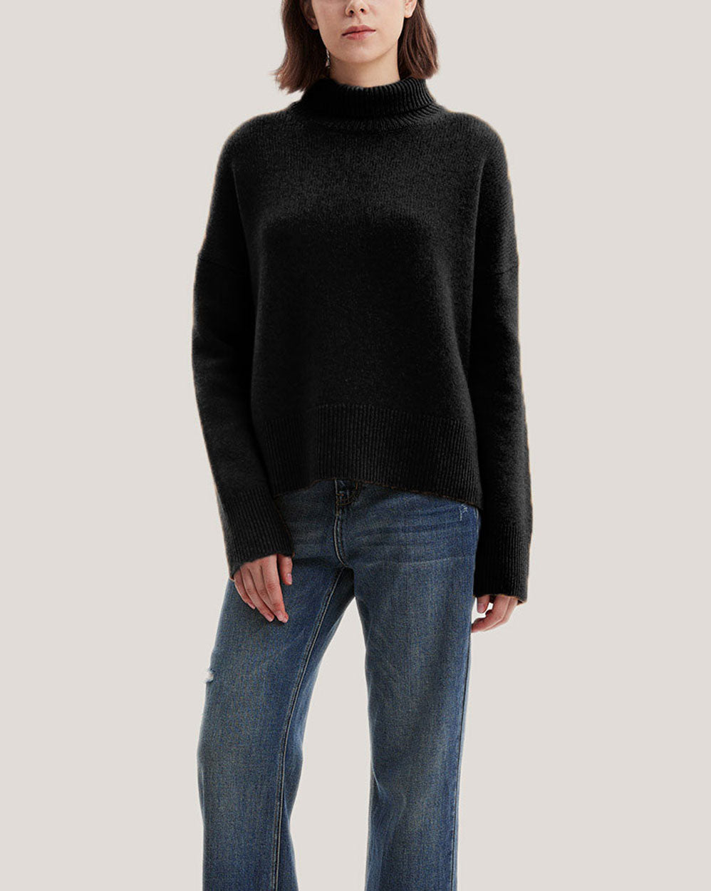 Turtleneck Wool-Yak Blend Sweater - Black, XL image