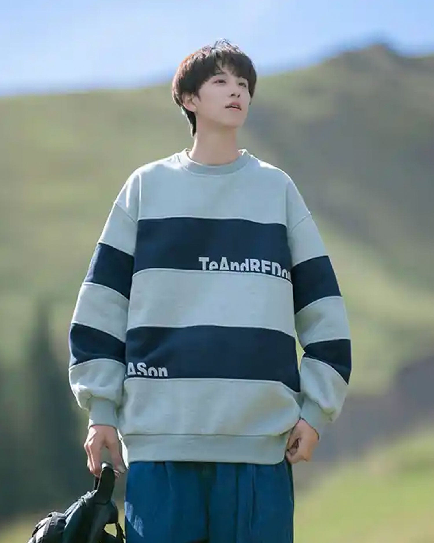 Striped Cotton Crewneck Sweatshirt - Light Grey, L image