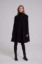 Cape-Shape Cashmere Coat - Black, M image