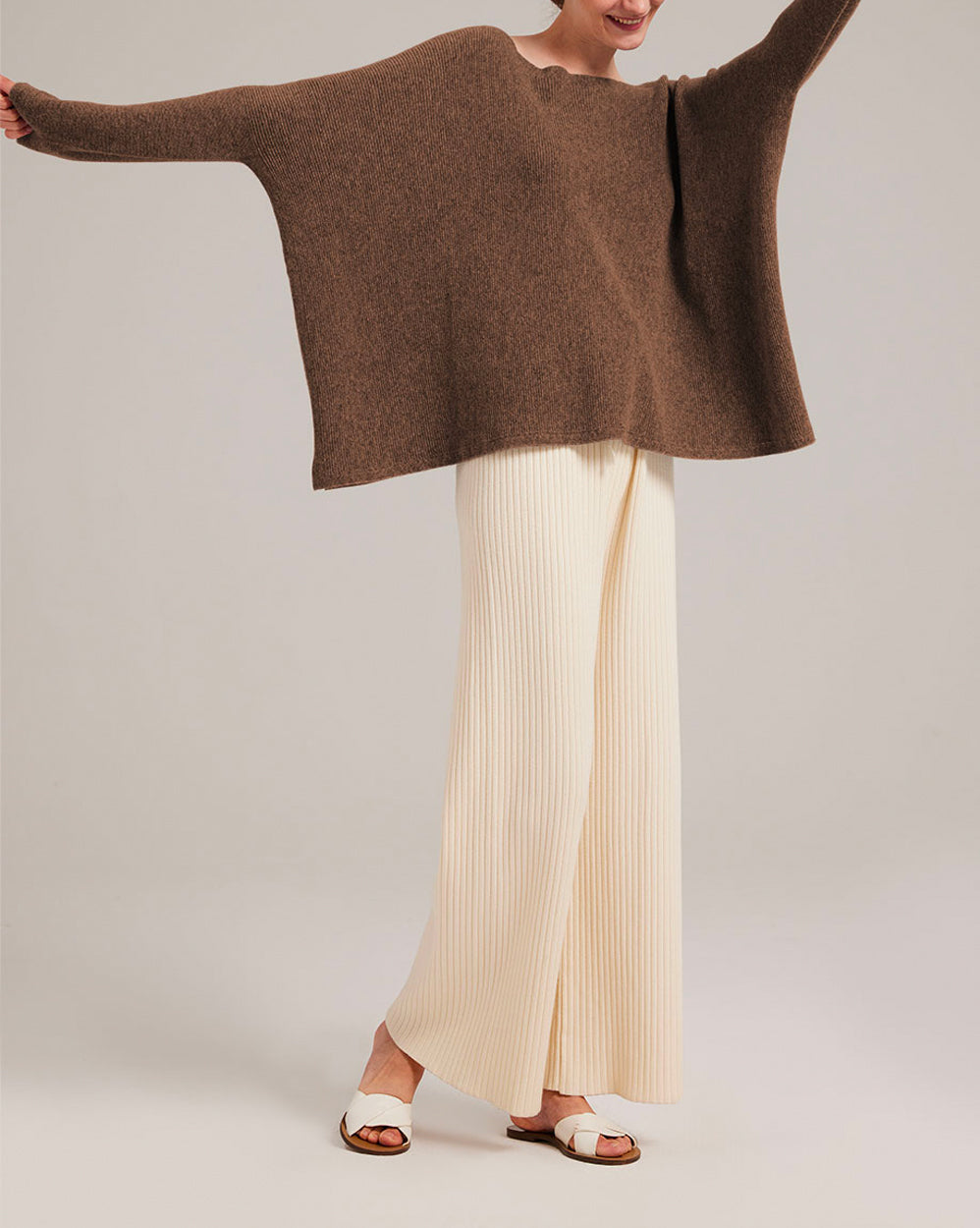 Pure Cashmere Batwing Sleeve Crew Sweater - Dark Brown, XL image