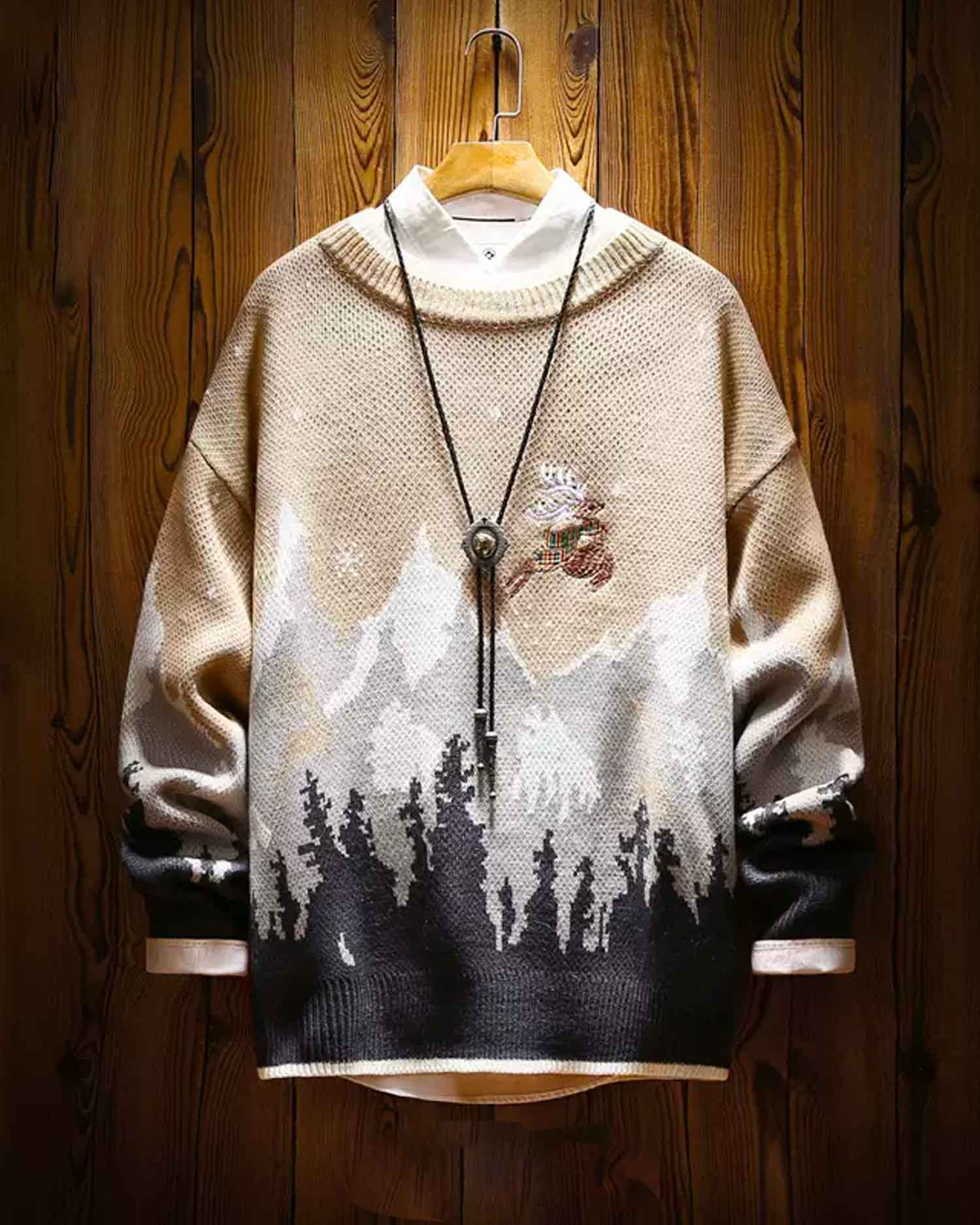 Knitted Crewneck Christmas Jumper - PaleGoldenrod, XL image