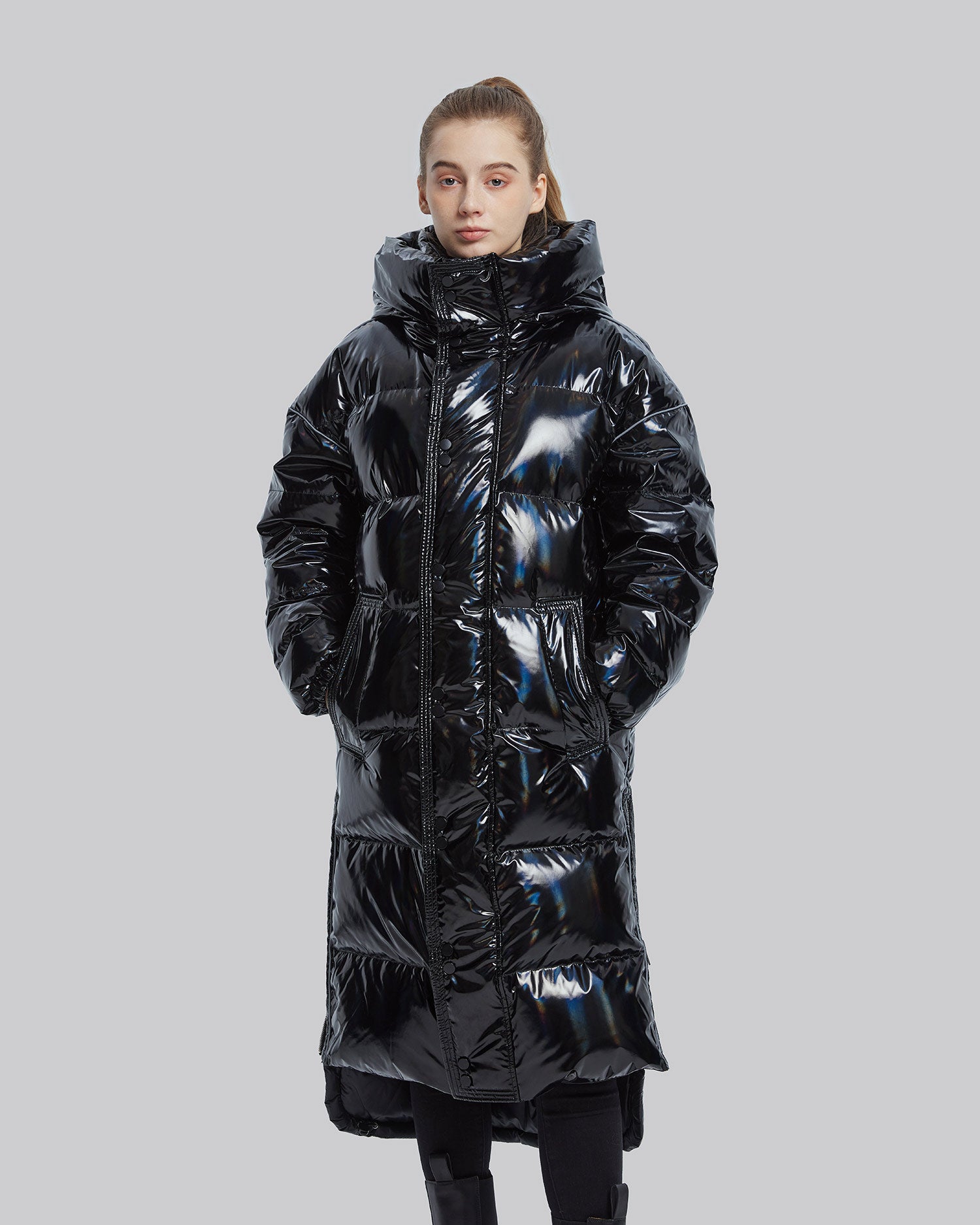 Long Puffer Jacket with Adjustable Waistline image 1