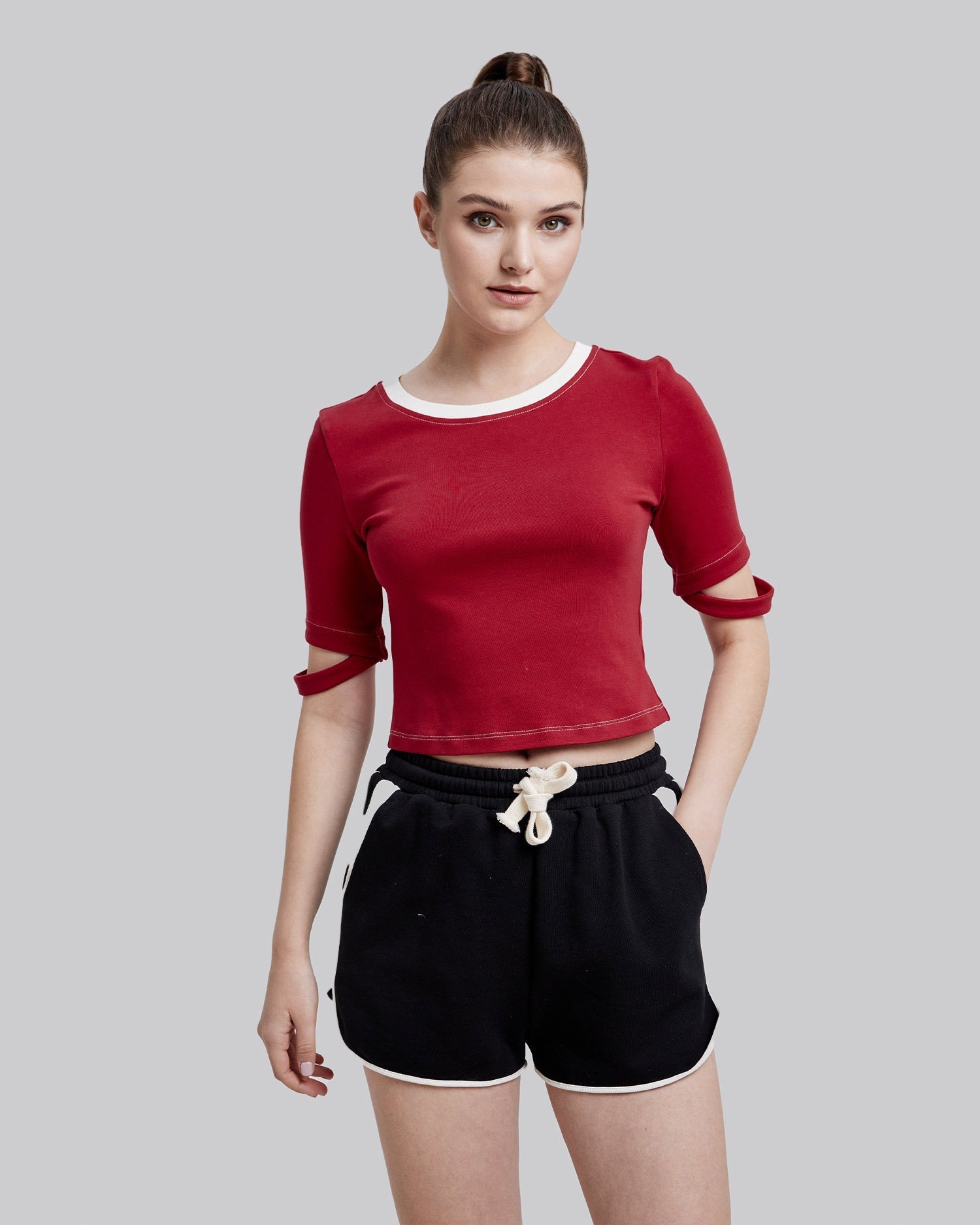 Unique Sleeve Crewneck Crop Top image 1