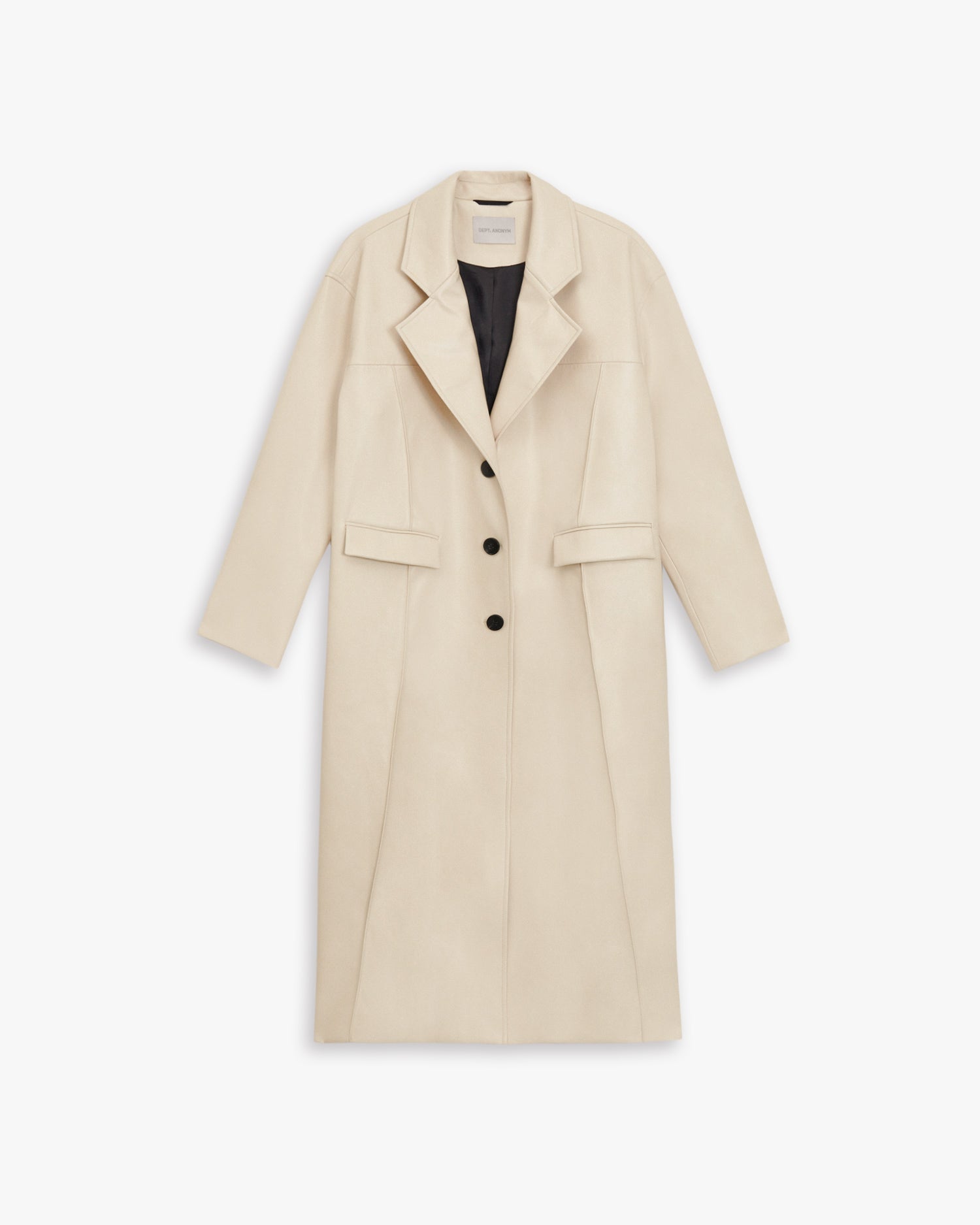Faux Leather Coat with Pinched Pleats - Beige, S image