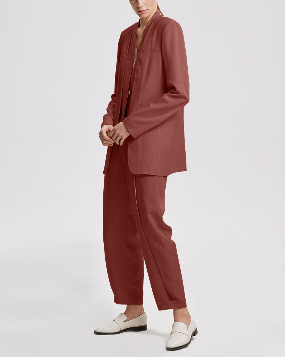 Linen Layered Blazer - Brown, M image
