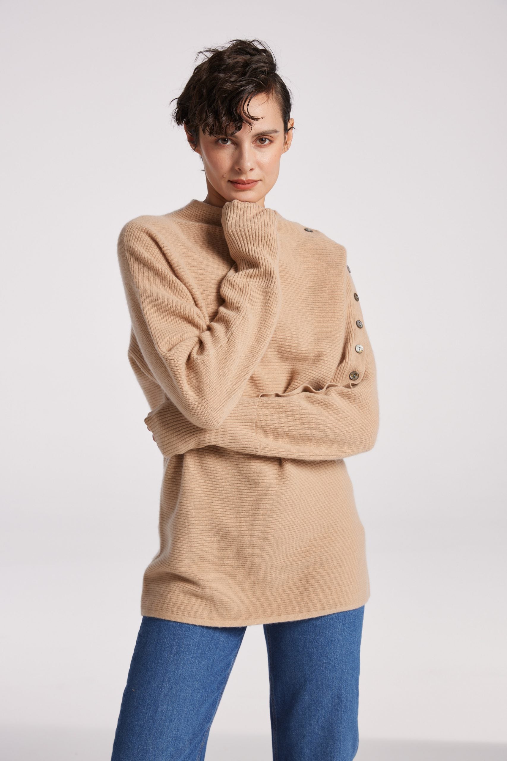 Buttoned-Sleeve Pure Yak Wool Sweater image 0