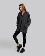 Cotton V-Neck Wide-Sleeve Hoodie - Charcoal, M image