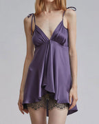 Lace Hollow Silk Dress - Violet, S image