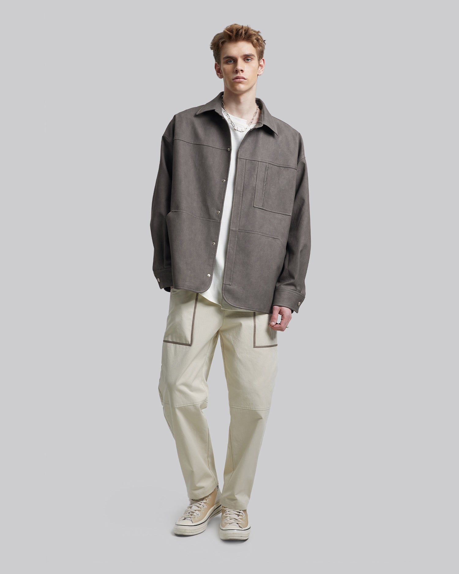 Essential Faux-Leather Shirt Jacket - Brown, L image