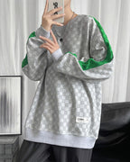 Plaid Jacquard Crewneck Sweatshirt - Light Grey, M image