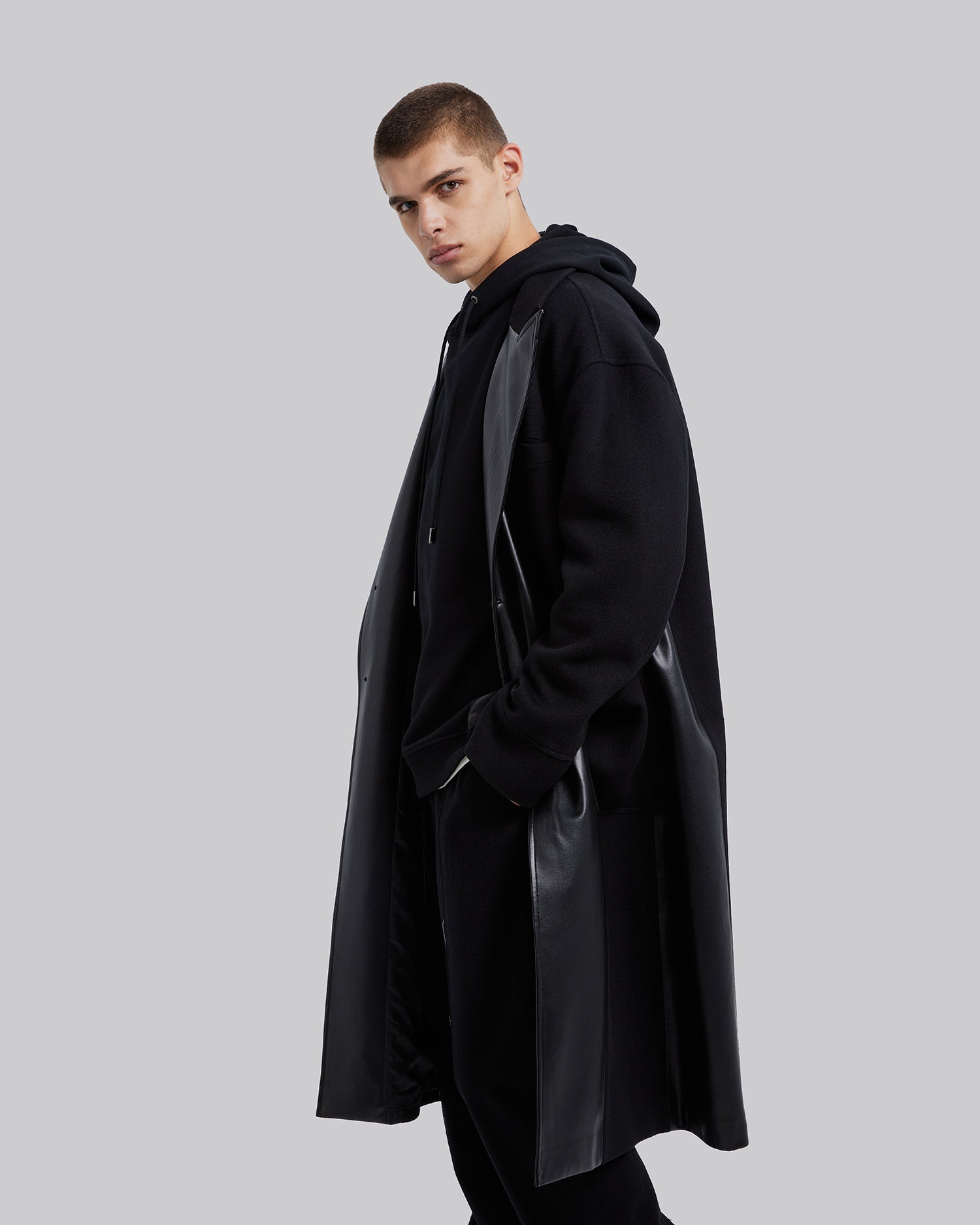 Wool &Faux-Leather Panel Coat image 4