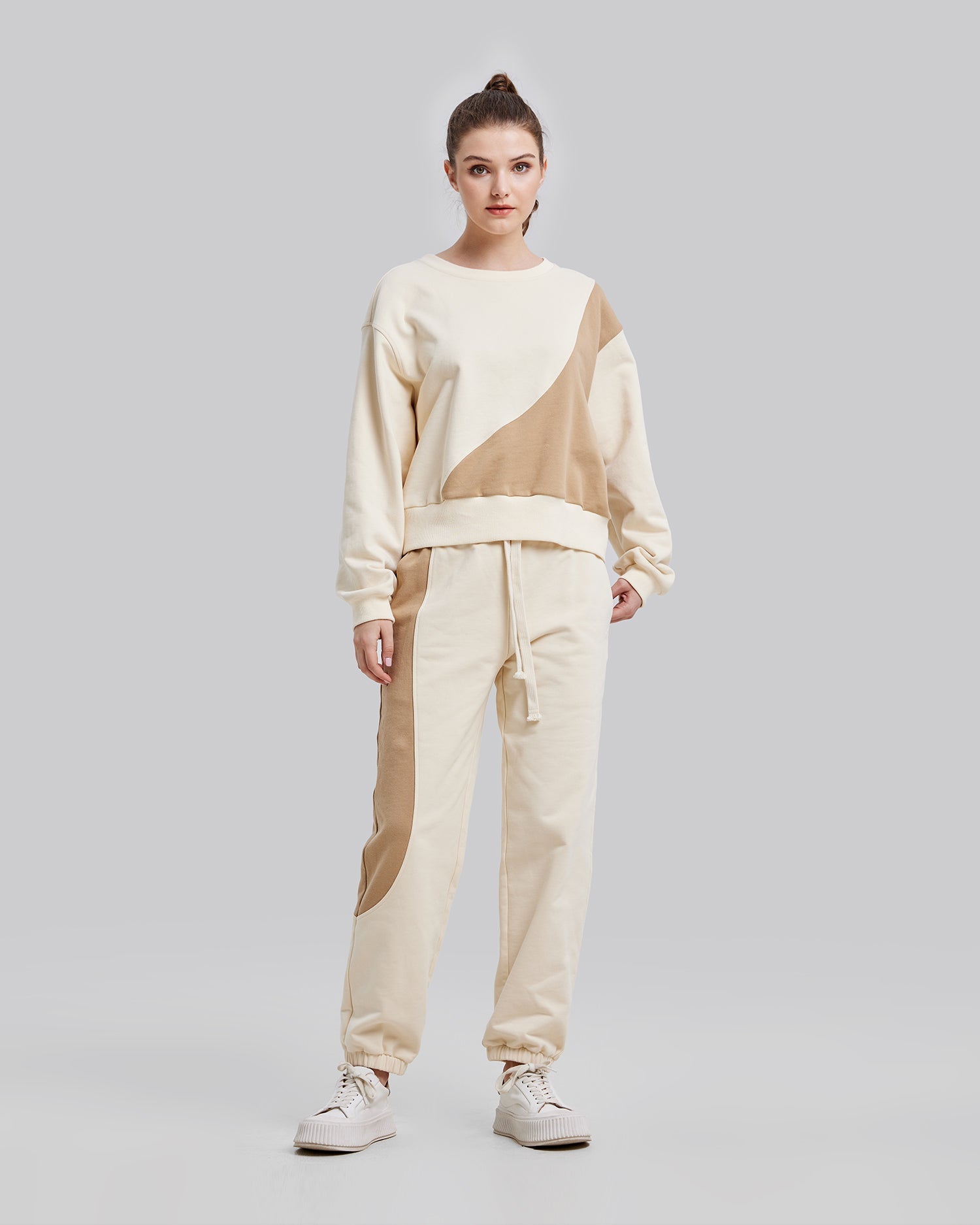 Side Paneled Sweatpants - Cream, M image