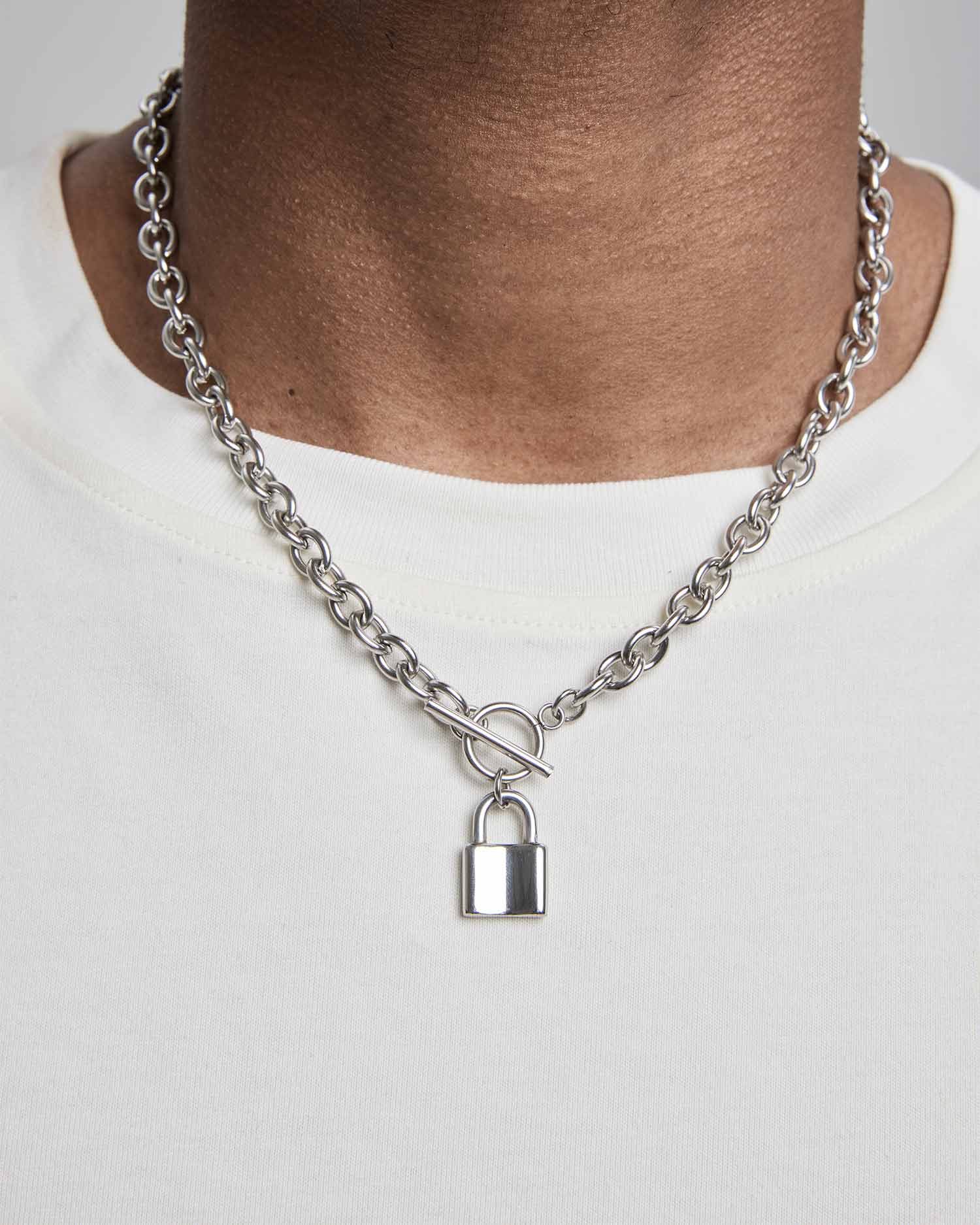 Padlock Chain Necklace - Steel, OS image