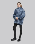 Tie-Dye Balloon Sleeve Turtleneck Sweatshirt - Blue Flower, XL image