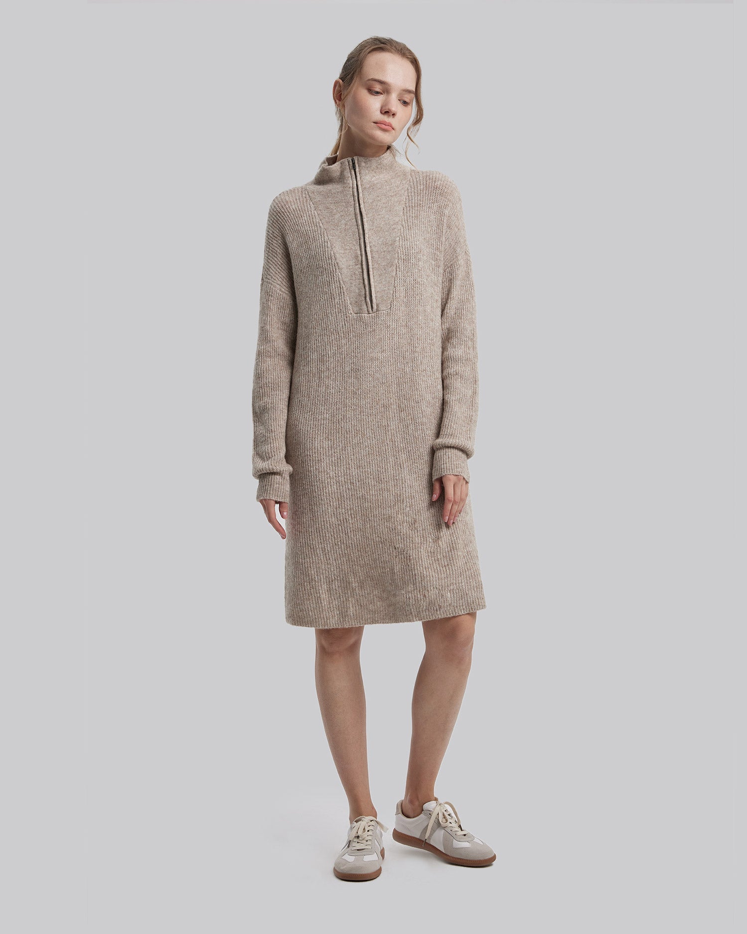 Half-Zip Long Sweater - Khaki, M image