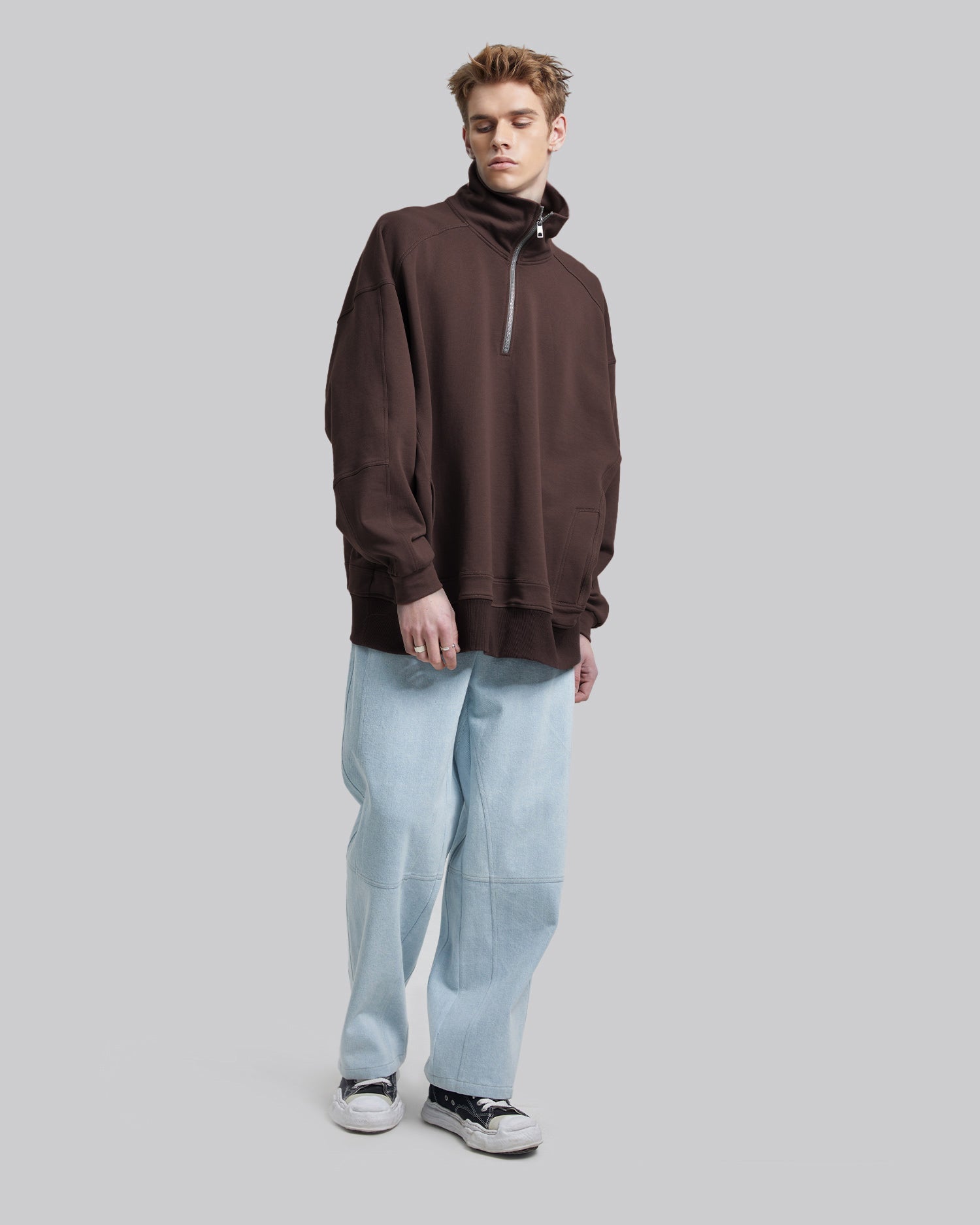Half-Zip Relaxed Fit Sweatshirt - Brick, L image