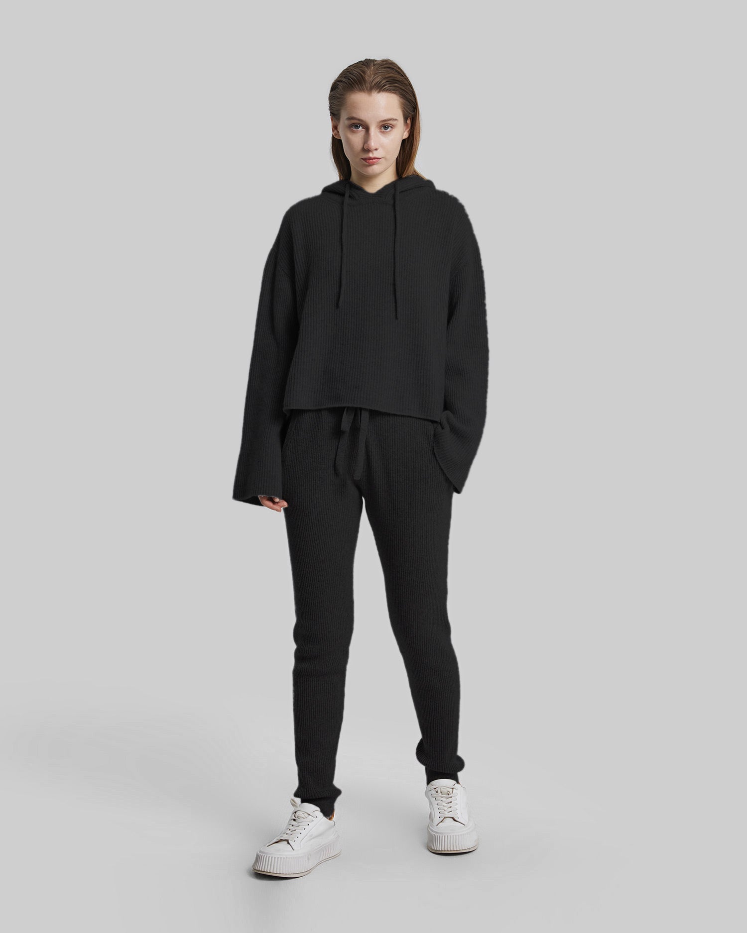 Ribbed-Knit Cashmere Sweatpants - Black, M image