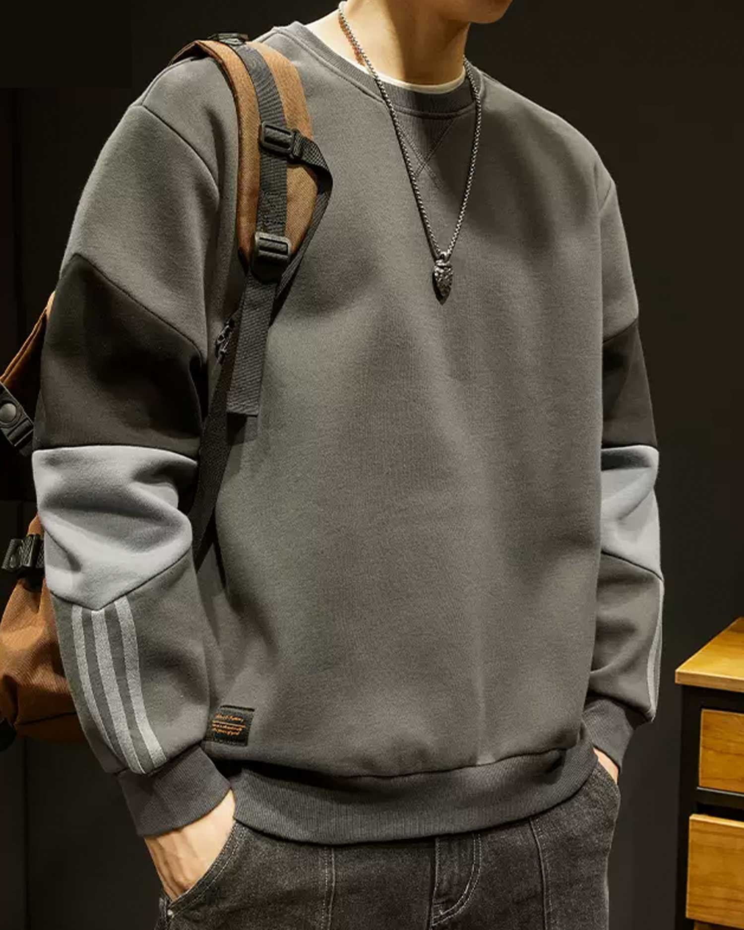 Relaxed Crewneck Cotton Pullover - Ash, S image