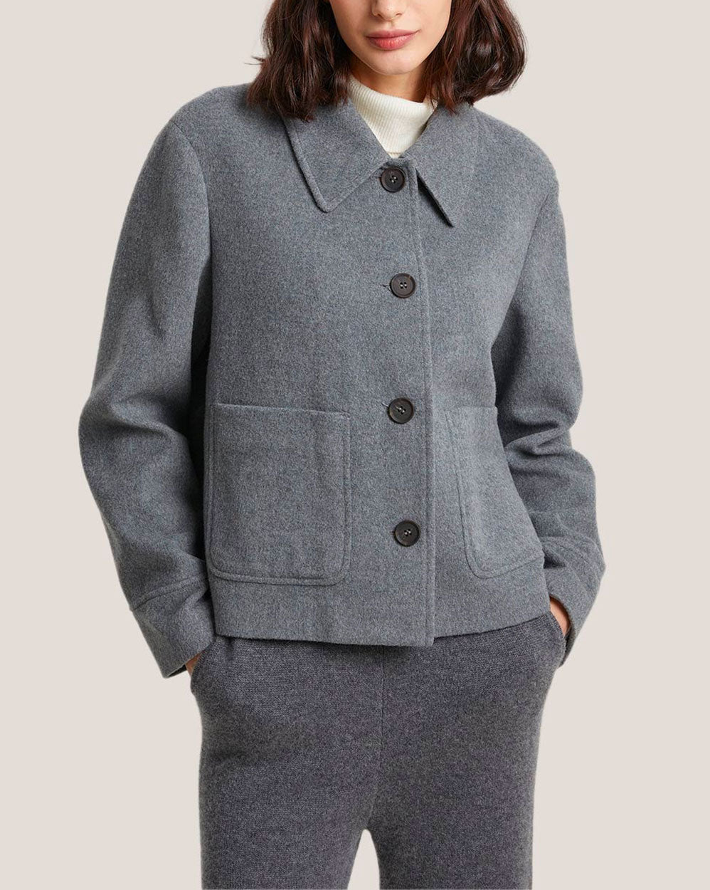 Patch Pocket Wool-Cashmere Short Coat image 1