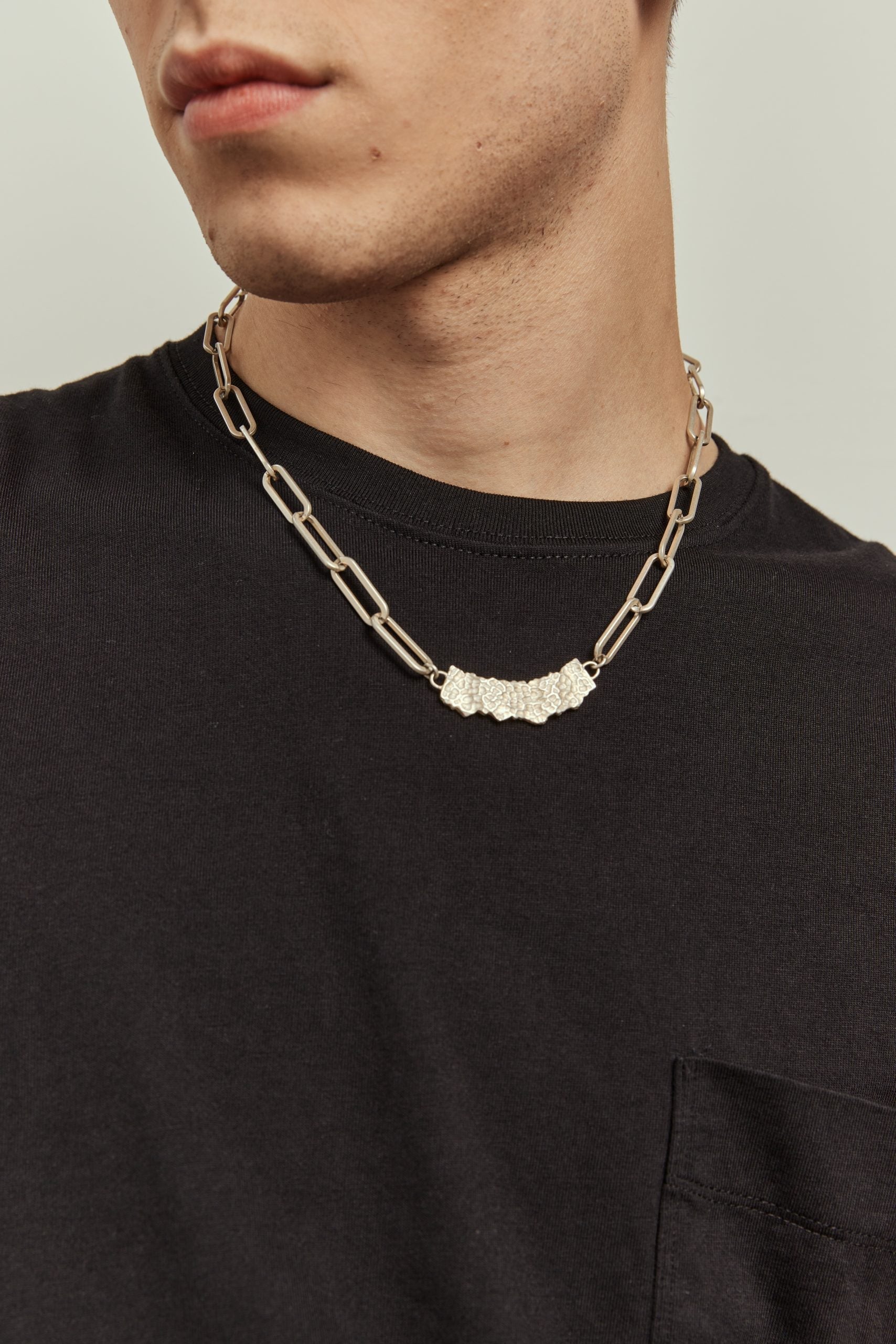 Silver Chain with Rough-Cut Plate image 1