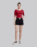 Unique Sleeve Crewneck Crop Top - DarkRed, S image