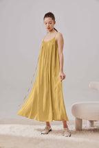 Spaghetti Strap Relaxed Long Dress - Yellow-Gold, OS image