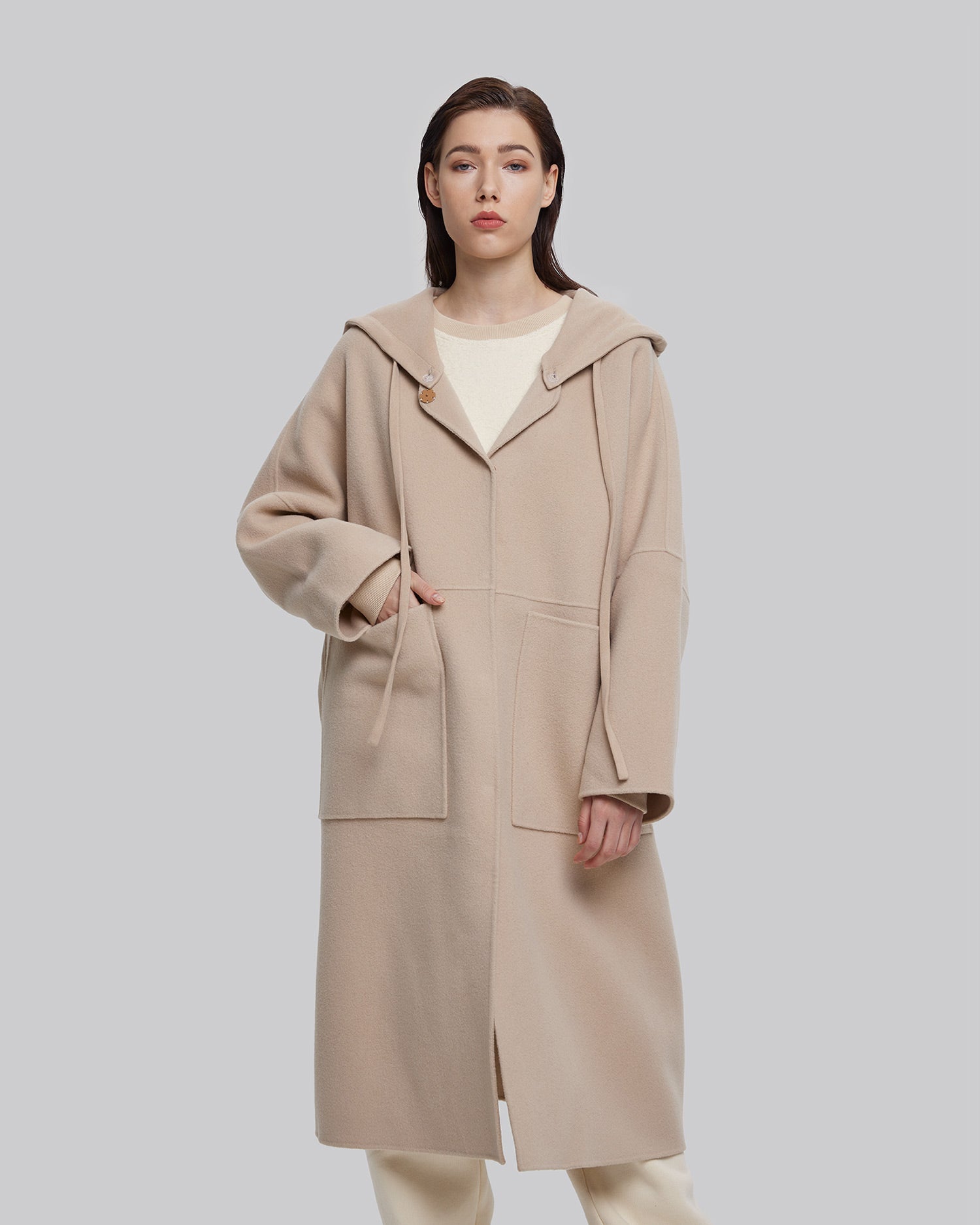 Detachable-Hood Wool Long Coat image 3