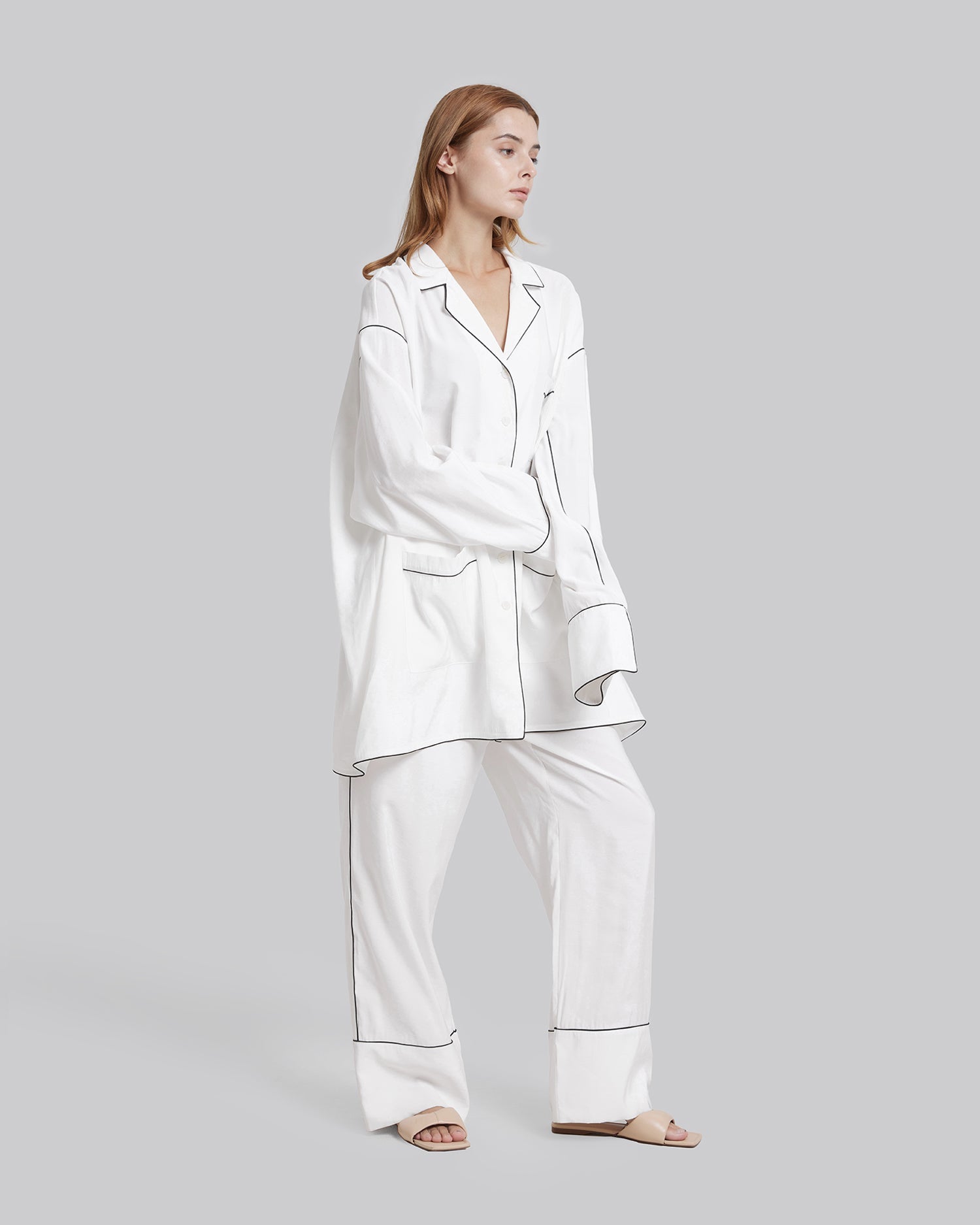 Classic Contrast Pajama Set - Ivory, L image
