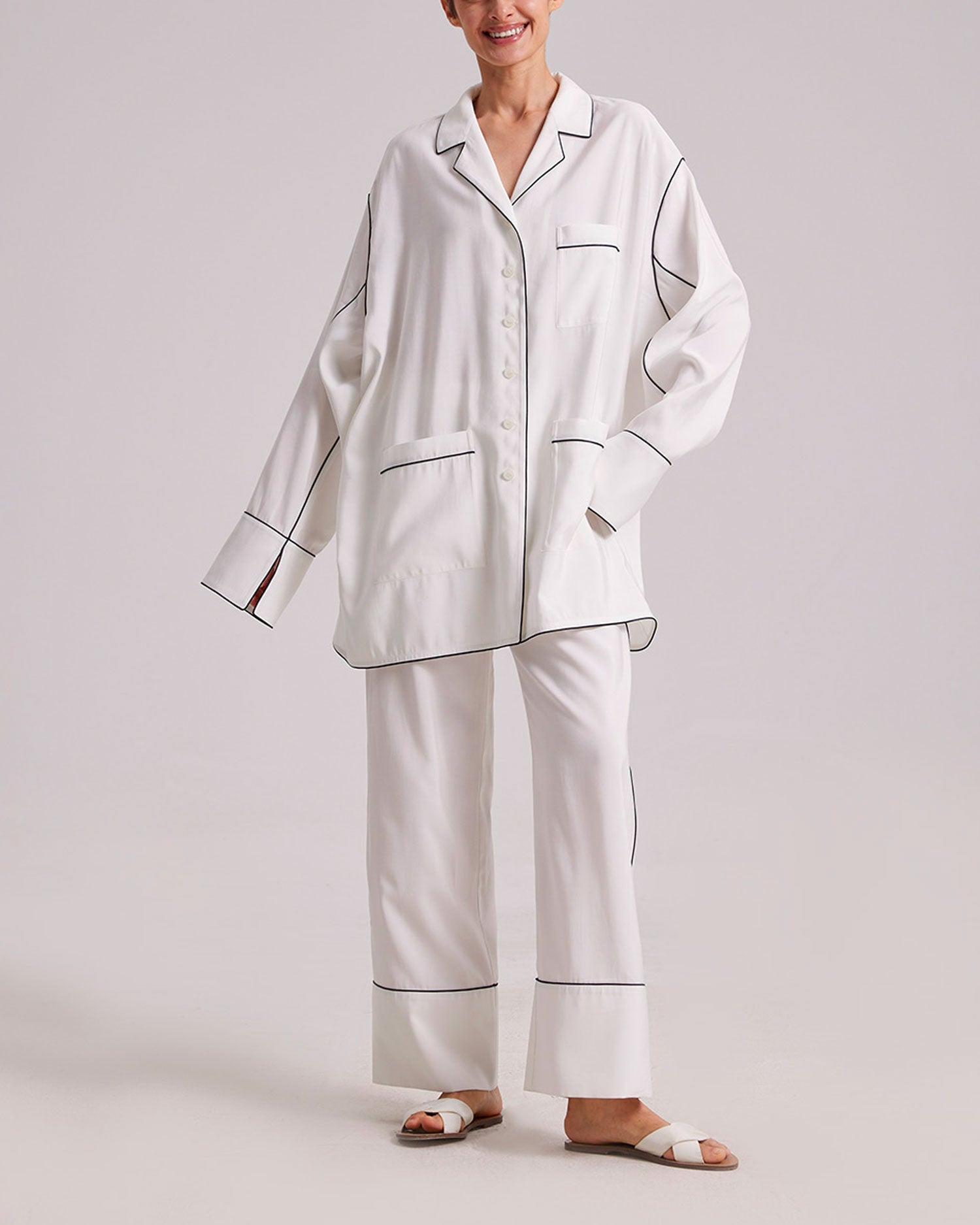Contrast Trim PJ Bottom - Ivory, L image