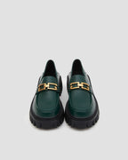 Leather Loafers With Chain - Turquoise Green, 5 image