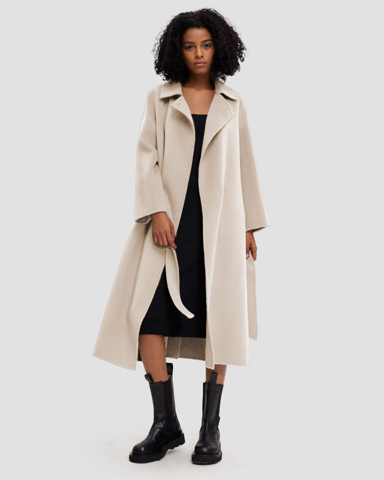 Wool Wrap Coat - Beige, M image