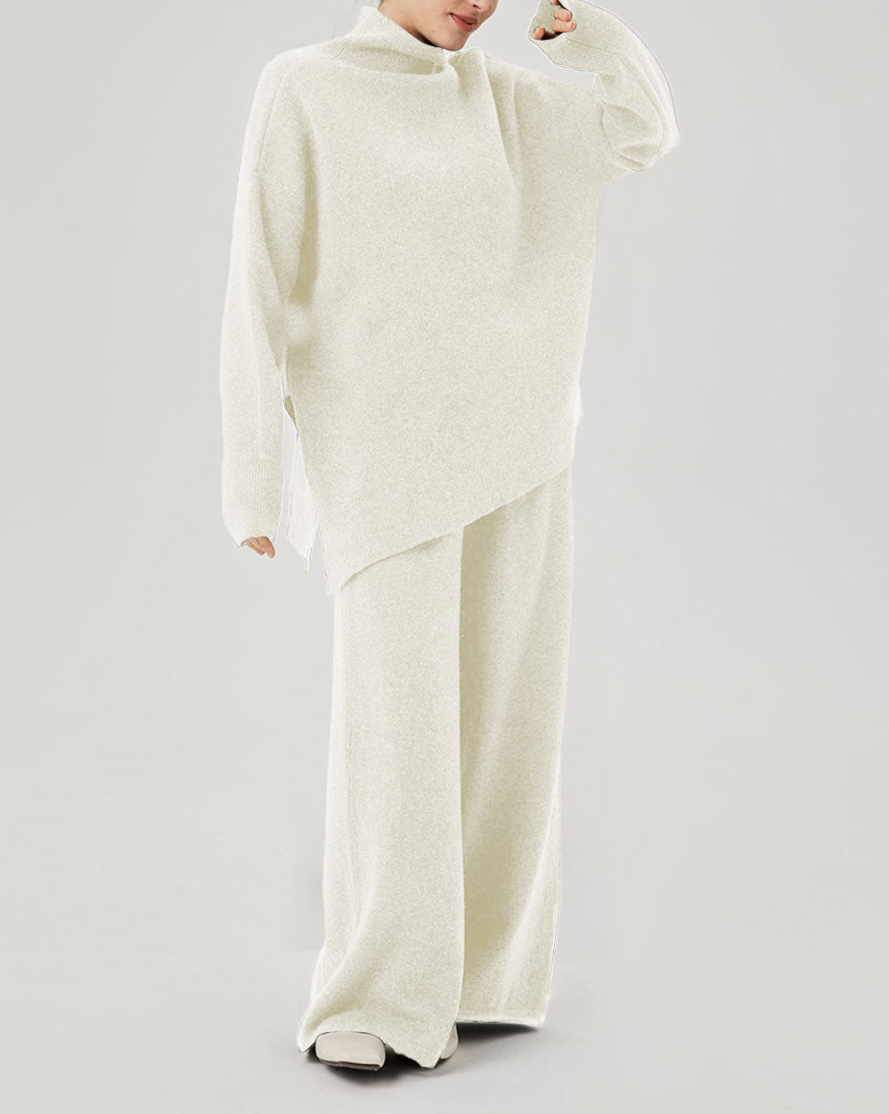 Wool Slant Cut Lounge Set - Ivory, M image