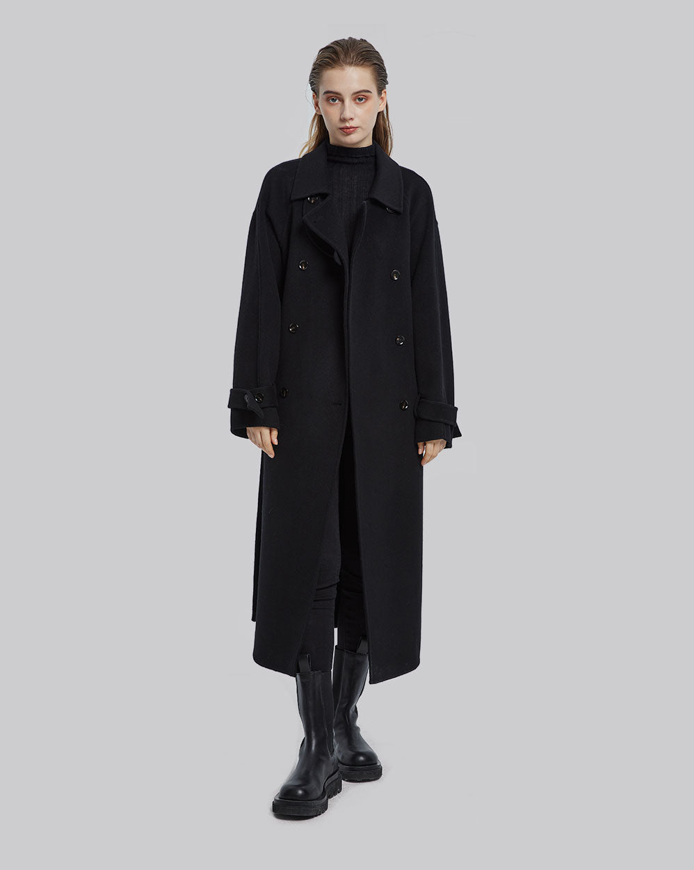 Double Breasted Wool Coat - Black, M image