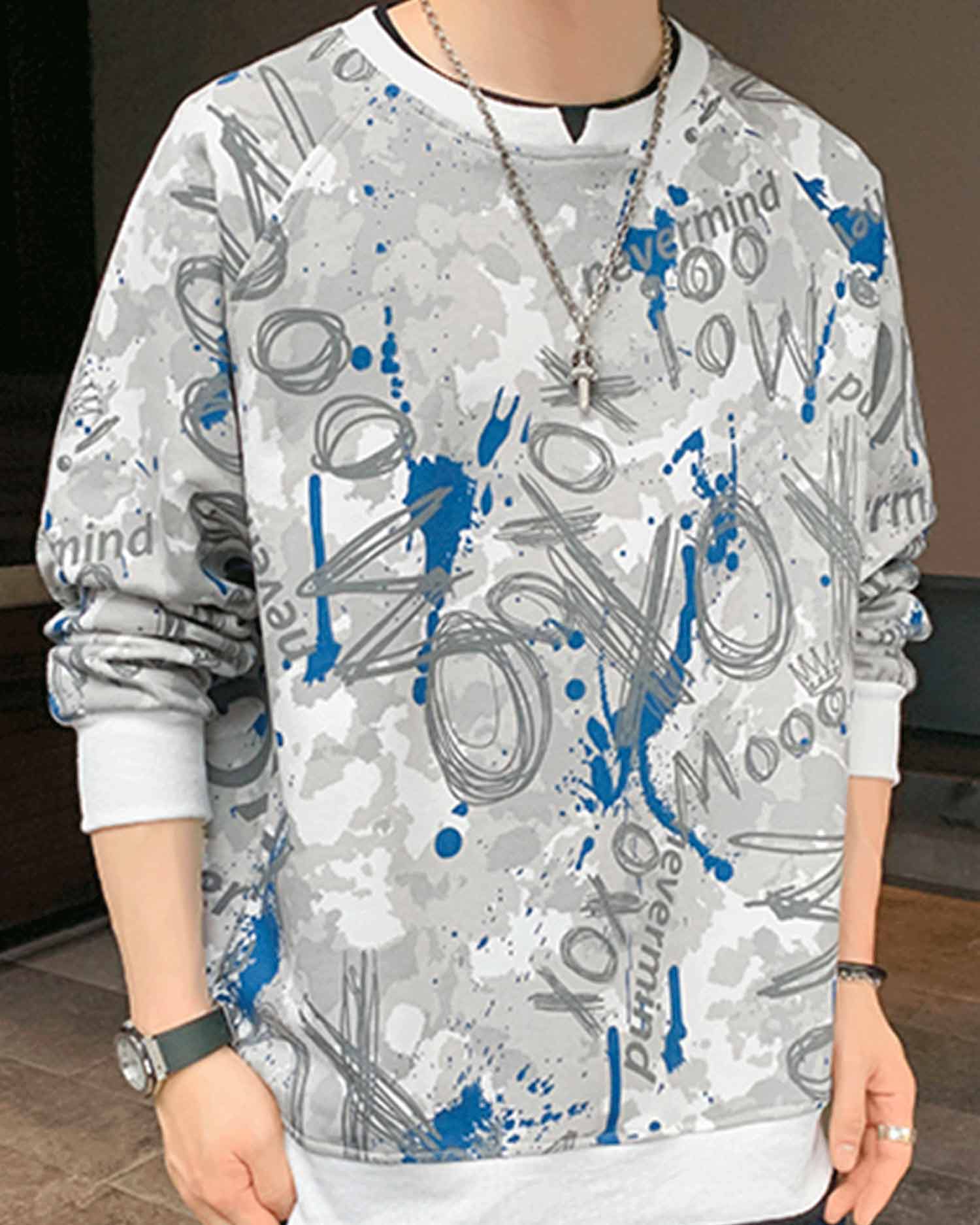 Tie-Dyed Crewneck Sweatshirt - Light Grey, L image